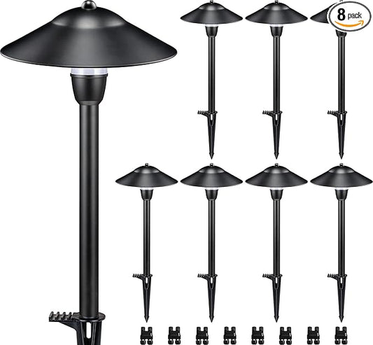 SUNVIE Low Voltage Pathway Lights Wired Path Light Outdoor 3W 12-24V 3000K Waterproof Aluminum LED Landscape Lights with Connector for Garden Walkway Yard - ETL Listed Cord, 8 Pack