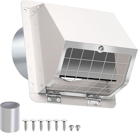 3 Inch Dryer Vent Cover Outside,Metal Exterior Vent Cover with Screen and Damper,Outdoor Dryer Vent Hood Outlet Exhaust Vent Cover Air Wall Vent Cover for House Laundry Dryer Range Hood AC-White