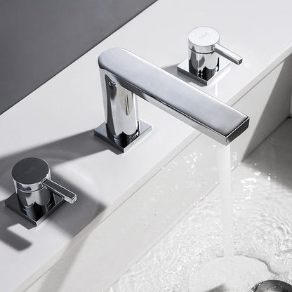 Luxury Brass Widespread Bathroom Sink Faucets for 3 Hole 2-Handle 8 Inch Deck Vanity Faucet & Stainless Steel Pop-up Drain Assembly, Chrome