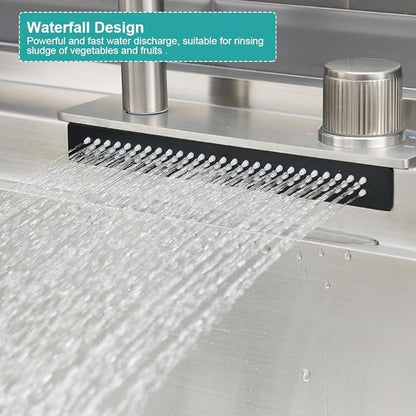 33 Inch Waterfall Kitchen Sink Drop In-iAnomla 33x19 Stainless Steel Drop In Kitchen Sink Workstation Modern Sinks 16 Gauge Single Bowl Deep Smart Sinks with Faucet and Cup Washer Combo