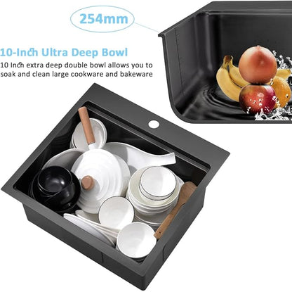 21 Drop In Sink-Bokaiya 21x20 Inch Small Drop In Bar Sink Black Stainless Steel Outdoor Rv Sink 16 Gauge Top Mount Single Bowl Small Kitchen Sink with Cutting Board