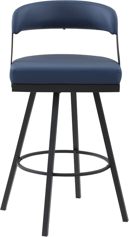 Lexicon Swivel Bar Stools Set of 2 - Bar Height Stools for Kitchen Island, Padded Seat, Open Back, Sturdy Black Metal Frame Finish and Blue Faux Leather Cushion Seat, Blue