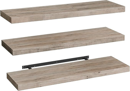 RALGEND Floating Shelves for Wall, 1.5" Thick Wall Shelf Set of 3 with Invisible Brackets, L47.2 x W7.9 Hanging Book Shelves Farmhouse Home Decor for Bathroom, Living Room, Bedroom, Greige 12301BJP3BG