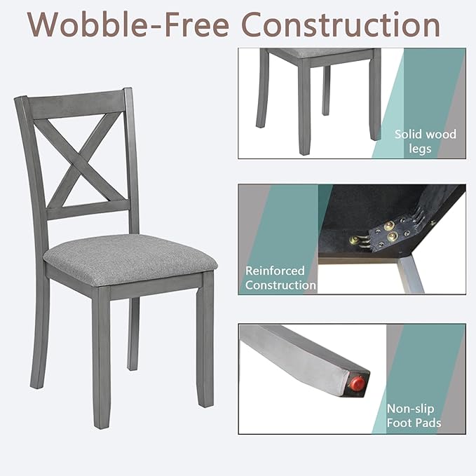 Ball & Cast Wood Frame Dining Chairs Set of 4, Modern Linen Upholstered Kitchen-Chairs with Padded Seat, 330lb Heavy Duty X-Backrest Side Chair for Dining Living Room, Easy Assembly, Gray