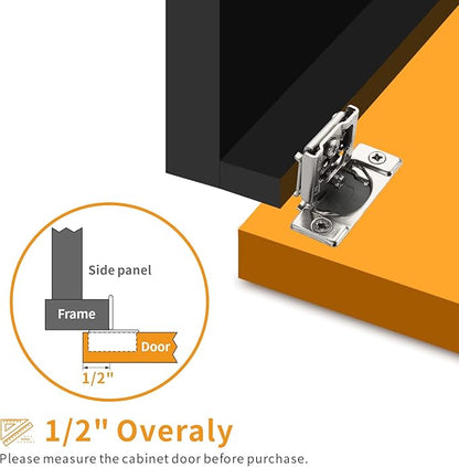 Chibery 8 Pack 1/2" Overlay 3D Soft Close Concealed Hinge for Face Frame Door, Smooth Slow Self Closing Hinges, Satin Nickel, Hidden 105° Open Angle Stainless Steel Hinge for Kitchen Cabinet Door