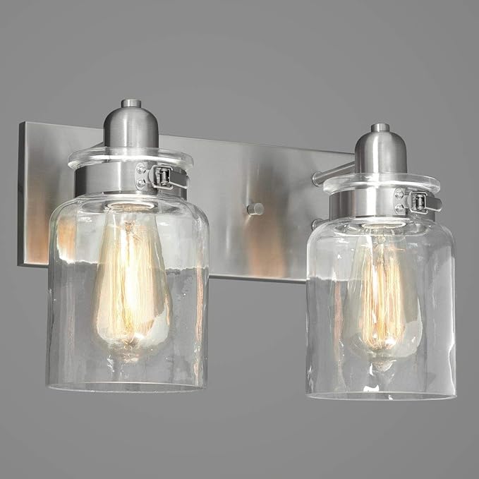 Progress Lighting P300046-009 Calhoun Collection Clear Glass Farmhouse Bath Vanity Light, 2-Light, Brushed Nickel