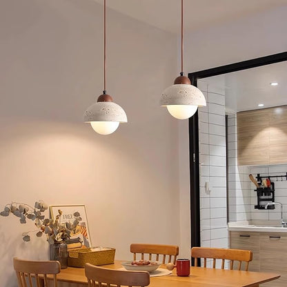 Japanese Wabi sabi Pendant Light with Natural Stone Shade, Dimmable Modern Wood Hanging Lamp Fixture, Adjustable Height Pendant Lamp for Bedroom, Kitchen Island, Dining Room, Restaurant, Cafe, Bar (D)