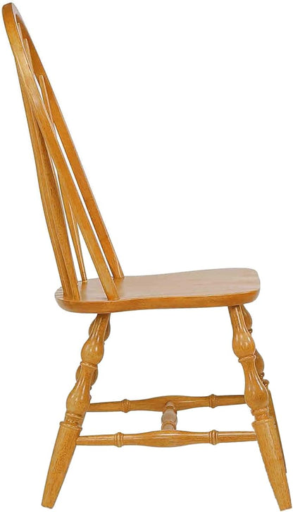 Sunset Trading Oak Selections Windsor Spindleback Dining Chair | Fully Assembled Kitchen Chair | Modern Farmhouse Minimalist Country Cottage | Light Oak | Set of 2