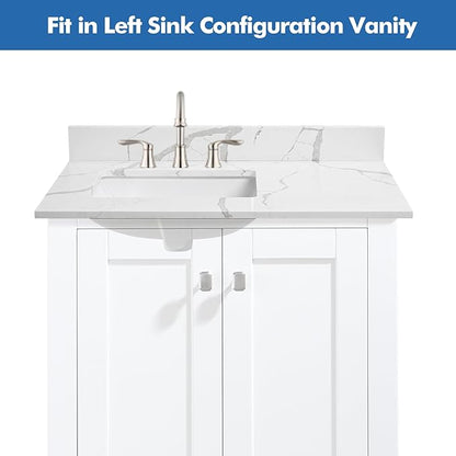 36 in.W x 22 in.D Quartz Calacatta River Vanity Top,with Undermount Left Offset Sink Vanity Top,with Two Sidesplash & One Backsplash,8 Inch Faucet Hole Spread Bathroom Vanity Sink Countertop