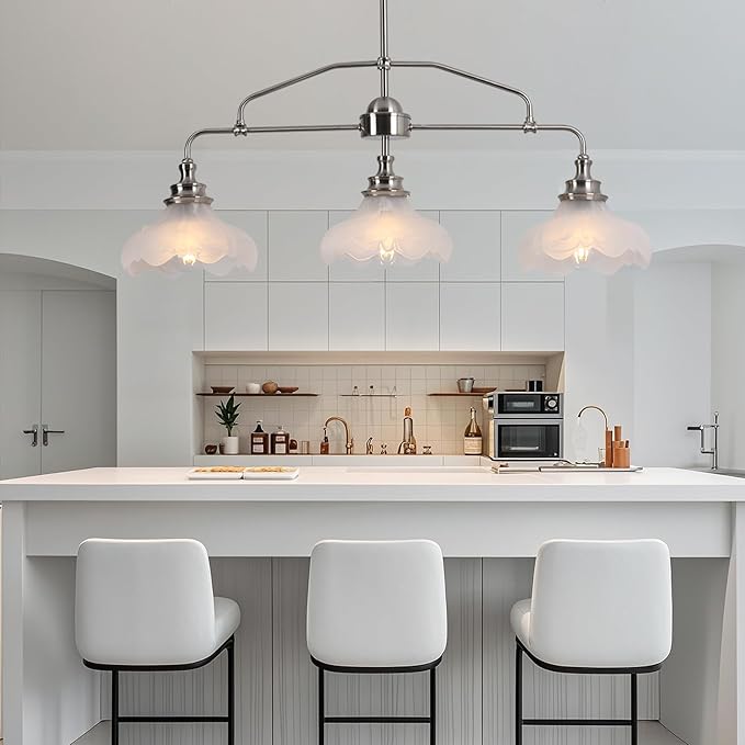 32.5" Modern Kitchen Island Lights with Alabaster Glass Shade, 3-Light Dining Room Lighting Fixtures Hanging, Transitional Multi Pendant Lighting, Brushed Nickel Finish