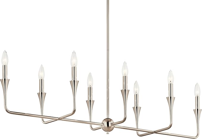 Kichler Alvaro 8-Light Linear Chandelier, Soft Modern Light in Polished Nickel, for Dining Room or Kitchen (24.25" x 11.5" x 45.5"), 52693PN