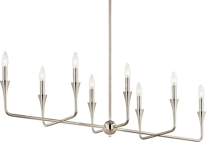 Kichler Alvaro 8-Light Linear Chandelier, Soft Modern Light in Polished Nickel, for Dining Room or Kitchen (24.25" x 11.5" x 45.5"), 52693PN