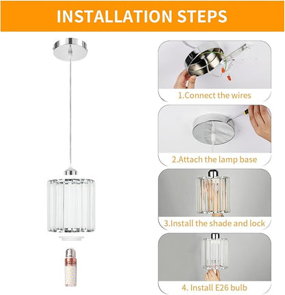 TISLYCO Crystal Pendant Lights - Kitchen Island Lighting, Mini Crystal Chandelier for Living Room, Dining Room, Hallway, Bar - 2 Pack - Silver