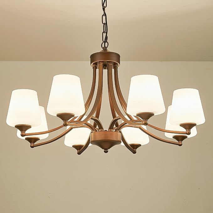 8-Light Large Rustic Chandeliers with Frosted Milky White Glass, Classic 30”Pendant Ceiling Light, Oil Rubbed Bronze Durable Metal Hanging Fixture for Dining Room, Living Room, Kitchen, Farmhouse