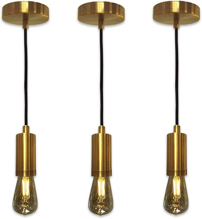 Royal Designs, Inc. Hanging Pendant Lighting Keyless Cylinder-Shaped Pendant Light Socket and Canopy, Gold Finish with Brown Rayon Fabric Cord