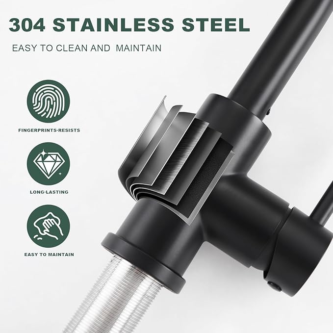 Matte Black Bathroom Faucets for 1 or 3 Hole, Single Handle Bathroom Sink Faucet with Pull Down Sprayer, Vanity Faucet with Pop-Up Drain and Deck Plate for Bar Laundry Basin