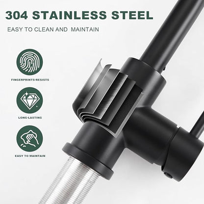 Matte Black Bathroom Faucets for 1 or 3 Hole, Single Handle Bathroom Sink Faucet with Pull Down Sprayer, Vanity Faucet with Pop-Up Drain and Deck Plate for Bar Laundry Basin