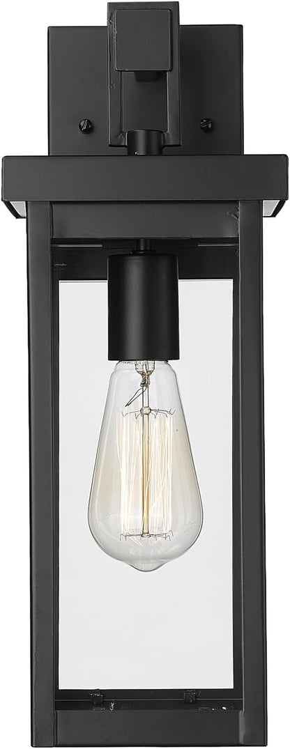 ML Lighting | Barkeley Collection | 42601-PBK | 16" Modern One Bulb Outdoor Steel Small Wall Sconce | Anti-Rust Powder Coat Black with Clear Glass Shade | Exterior Ambient Light for Safety