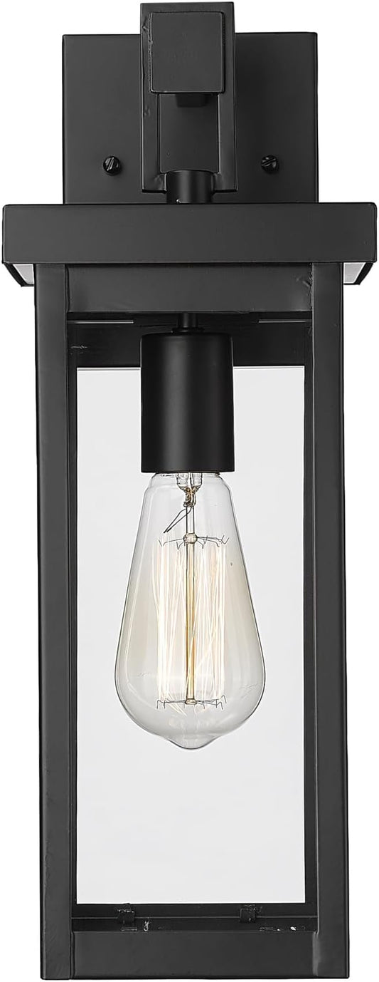 ML Lighting | Barkeley Collection | 42601-PBK | 16" Modern One Bulb Outdoor Steel Small Wall Sconce | Anti-Rust Powder Coat Black with Clear Glass Shade | Exterior Ambient Light for Safety