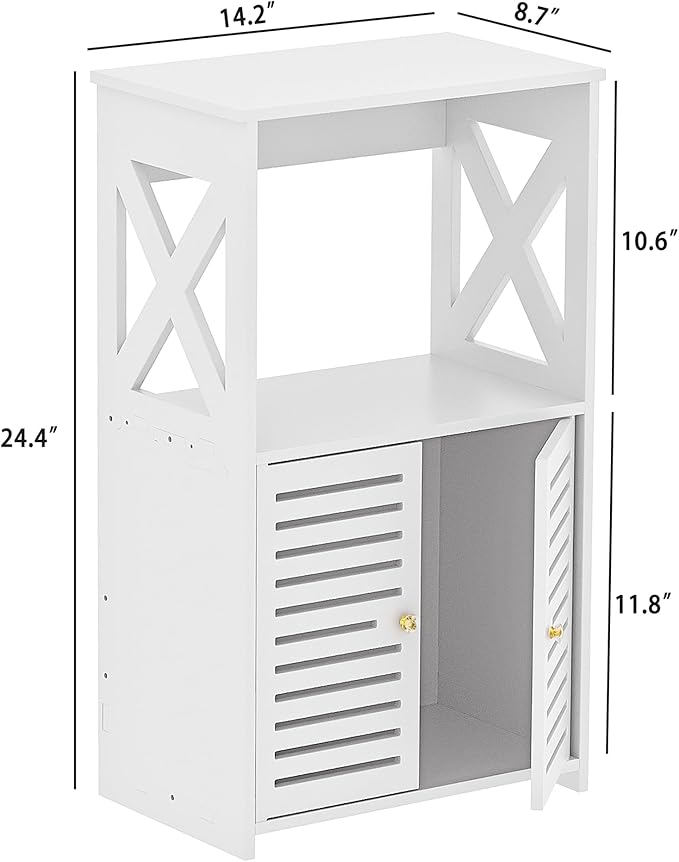 BYFU Bathroom Storage Cabinet, 3-Tier White Small Floor Cabinet Freestanding Organizer with Door and Shelf for Living Room Hallway Kitchen Small Space