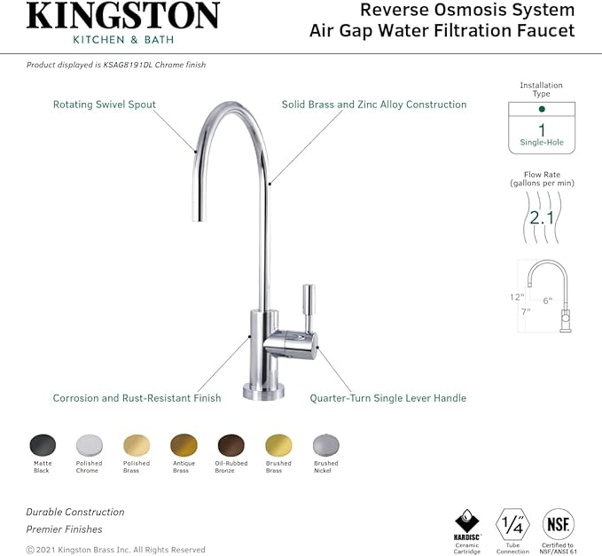 Kingston Brass KSAG8191DL Concord Water Filtration Faucet, Polished Chrome,2.75 x 5.75 x 11.5