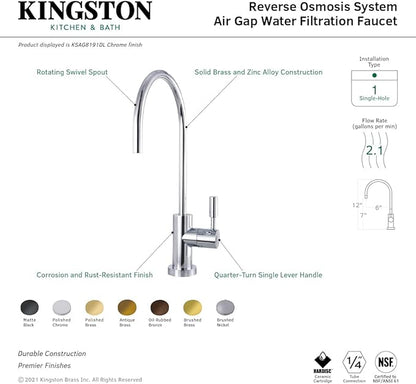Kingston Brass KSAG8197DL Concord Reverse Osmosis System Filtration Water Air Gap Faucet, Brushed Brass