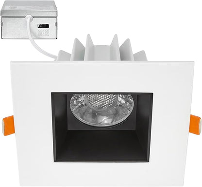Maxxima 4 in. Ultra-Thin Recessed Anti-Glare LED Downlight, Canless IC Rated, 5 Color Temperature Selectable 2700K/3000K/3500K/4000K/5000K, Dimmable Square White/Black Trim, 90 CRI