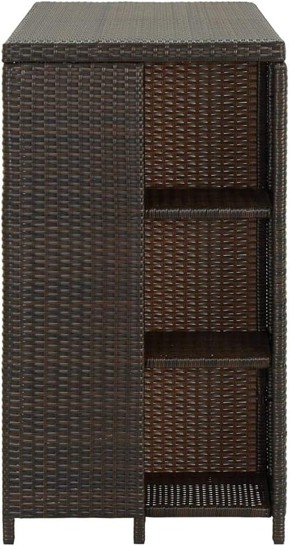 Bar Table Brown Rectangular Counter Height Dining Table with Storage, PE Rattan Steel Frame 47.2 x 23.6 x 43.3 Inches for Small Kitchen Island Outdoor Patio Modern Narrow Spaces
