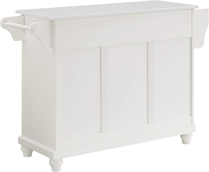 Crosley Furniture Cambridge Stone Top Rolling Kitchen Island Storage Cart, Microwave Stand, Spice Rack, White