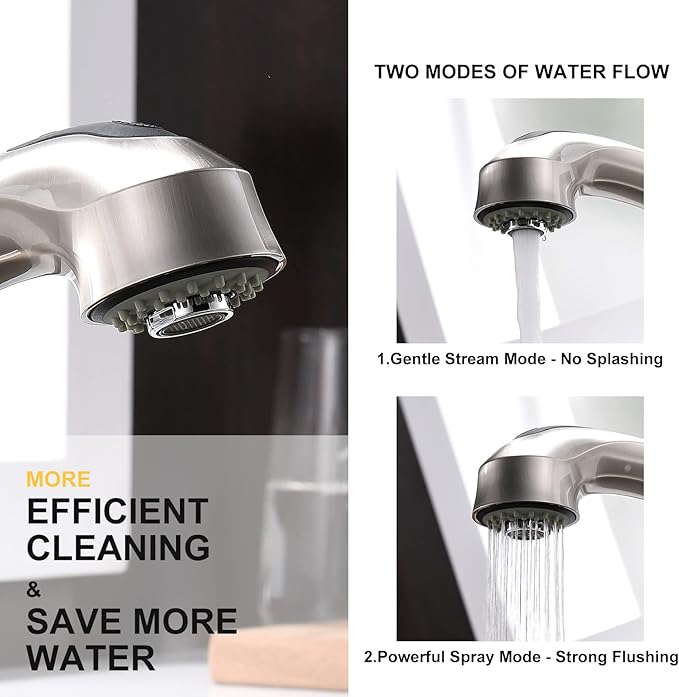 Kitchen Faucet with Sprayer, Brushed Nickel Kitchen Sink Faucet with Pull Out Sprayer, Single Handle 1 Hole Kitchen Faucets Solid Brass Commercial RV Kitchen Faucet 2 Modes & 150°Rotation & No Lead