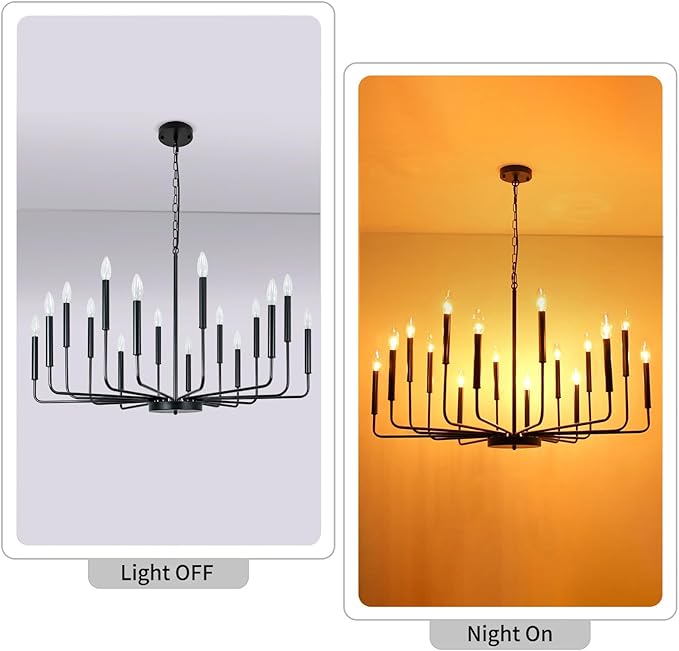 Black Chandelier, 16 Light Farmhouse Chandeliers for Dining Room Lighting Fixtures Hanging, Candle Chandelier Light Fixtures, Industrial Chandeliers for Living Room Kitchen Staircase Foyer