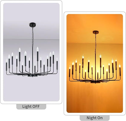 Black Chandelier, 16 Light Farmhouse Chandeliers for Dining Room Lighting Fixtures Hanging, Candle Chandelier Light Fixtures, Industrial Chandeliers for Living Room Kitchen Staircase Foyer