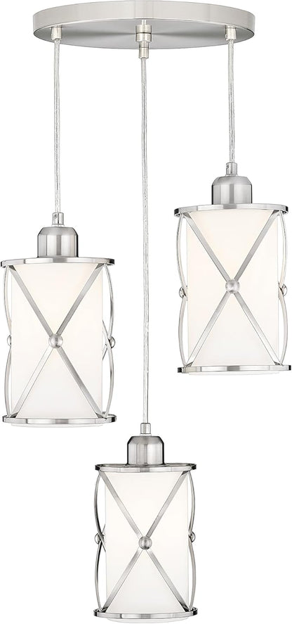 Brushed Nickel Dining Room Chandelier Light Fixture, 3-Light Pendant Lighting with Frosted Glass, Modern Kitchen Island Cluster Hanging Pendant Lights for Sink, CH9176BNW3