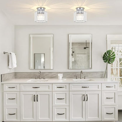 TOULMJ 2 Pack Chrome Semi Flush Mount Ceiling Light, Modern Crystal Hallway Light Fixtures Kitchen Lighting Close to Ceiling Lights for Bathroom Entryway Bedroom Foyer Laundry Room