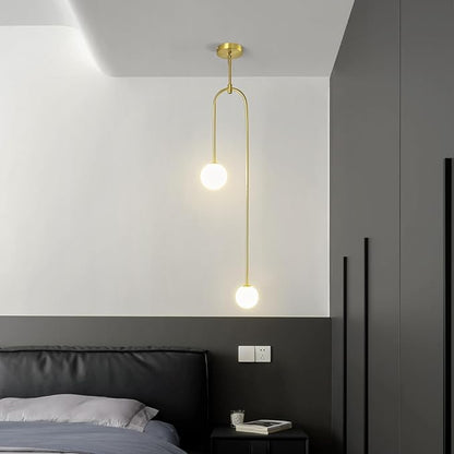 Modern Milk Glass Pendant Light 2 Light Mid Century Chandelier Small Glass Globe Gold Pendant Lights for Kitchen Island Bedroom Dining (Metal Tube Removable, 1 Pack)