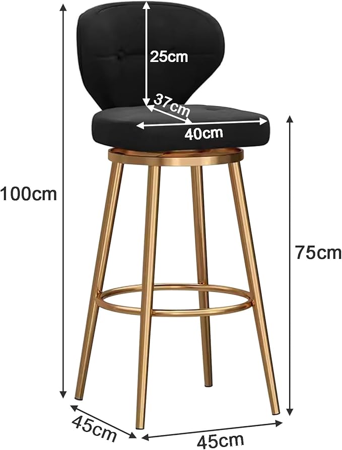 Counter Height stools Set of 2, 360° s with Back and Footrest, Thickened Upholstered Cushion, Tall Chairs for Kitchen Island, Dining Room, Home, Cafe,Black-Sitting Height 75cm