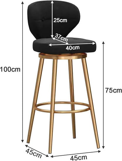 Counter Height stools Set of 2, 360° s with Back and Footrest, Thickened Upholstered Cushion, Tall Chairs for Kitchen Island, Dining Room, Home, Cafe,Black-Sitting Height 75cm