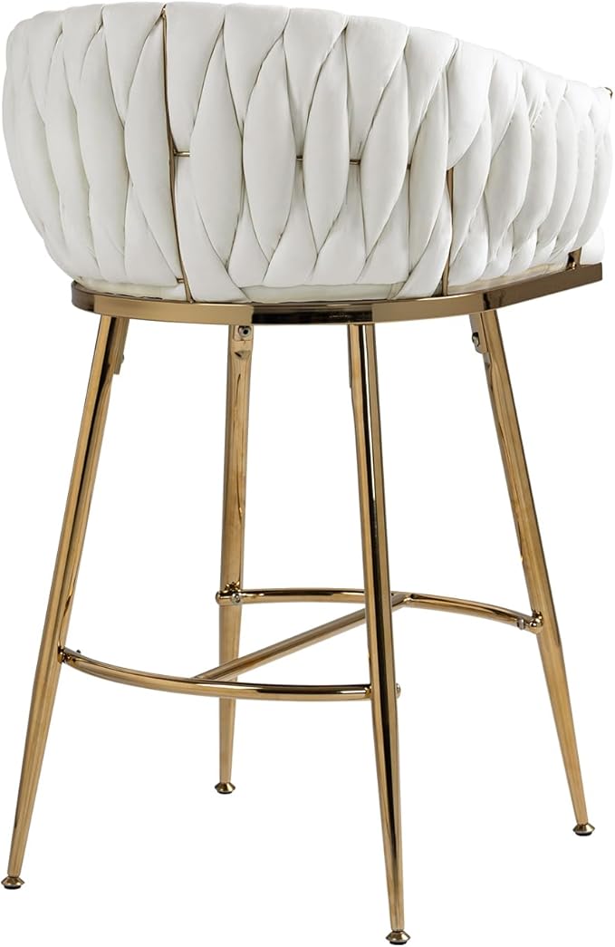 26'' Counter Height bar stools Velvet Kitchen Island Counter bar Stool with Hand Wave Back,Golden Chromed Base and footrest (Beige)