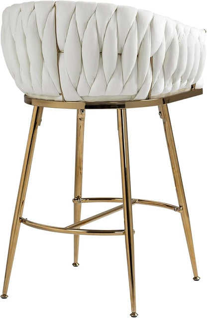 26'' Counter Height bar stools Velvet Kitchen Island Counter bar Stool with Hand Wave Back,Golden Chromed Base and footrest (Beige)