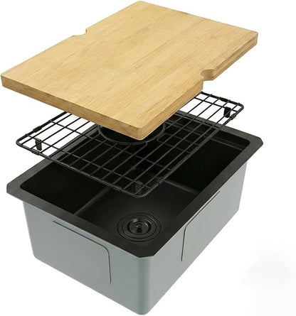 Black Undermount Bar Sink, 16 Gauge 304S Stainless Steel Undermount Kitchen Sink, All In One Workstation Sink with Accessories, 15" x 17" x 10" Small Kitchen Sink for Wet Bar, Outdoor and RV