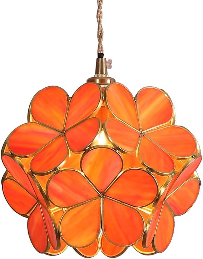 Bieye L10749 Petals Tiffany Style Stained Glass Ceiling Pendant Light with 8-inch Wide Lampshade (Orange, 8" Cherry Blossom)