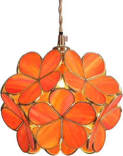 Bieye L10749 Petals Tiffany Style Stained Glass Ceiling Pendant Light with 8-inch Wide Lampshade (Orange, 8" Cherry Blossom)