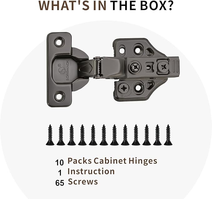 10 Pack Inset Overlay Soft Close Cabinet Hinges 105° Frameless 3 Way Adjustable Soft Close Hinges for Cabinet Doors Kitchen Cabinet Door Hinges with Screws