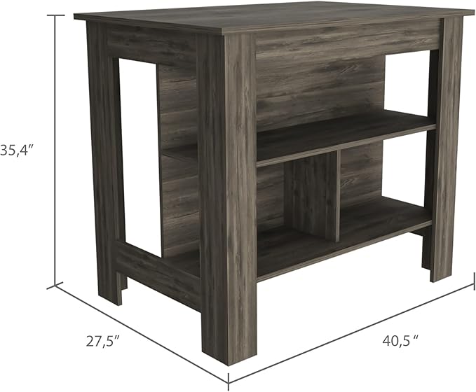 Kitchen Island Kitchen Table 35" H Four Legs with 3 Open Storage Shelves Wide Top for Meal Prep Spacious Leg Room Practical(Gray)