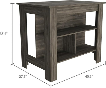 Kitchen Island Kitchen Table 35" H Four Legs with 3 Open Storage Shelves Wide Top for Meal Prep Spacious Leg Room Practical(Gray)