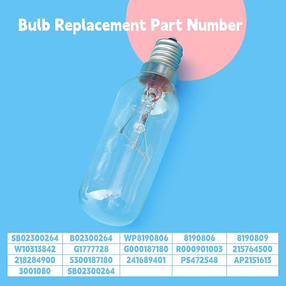 SB02300264 40W Light Bulb Replacement for Broan for Whirlp Range Hood PM250-A PM250-B PM390 PM390-HS PM390S PM390WW RM50000 RM503001 RM503004, Replace B02300264 WP8190806, E12 Base 2 PCS