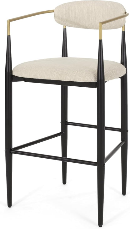 GOWE Barstools Set of 2, Upholstered Bar Stools with Backs and Iron Legs for Kitchen Island, Beige Fabric Seating 260LBS Weight Capacity