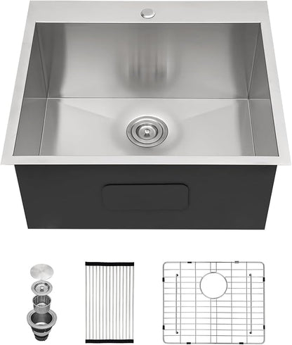 Lordear 25 Inch Drop In Utility Sink Laundry Room T304 16 Gauge Stainless Steel 12 Inch Deep Basin Sink Single Bowl 25x22