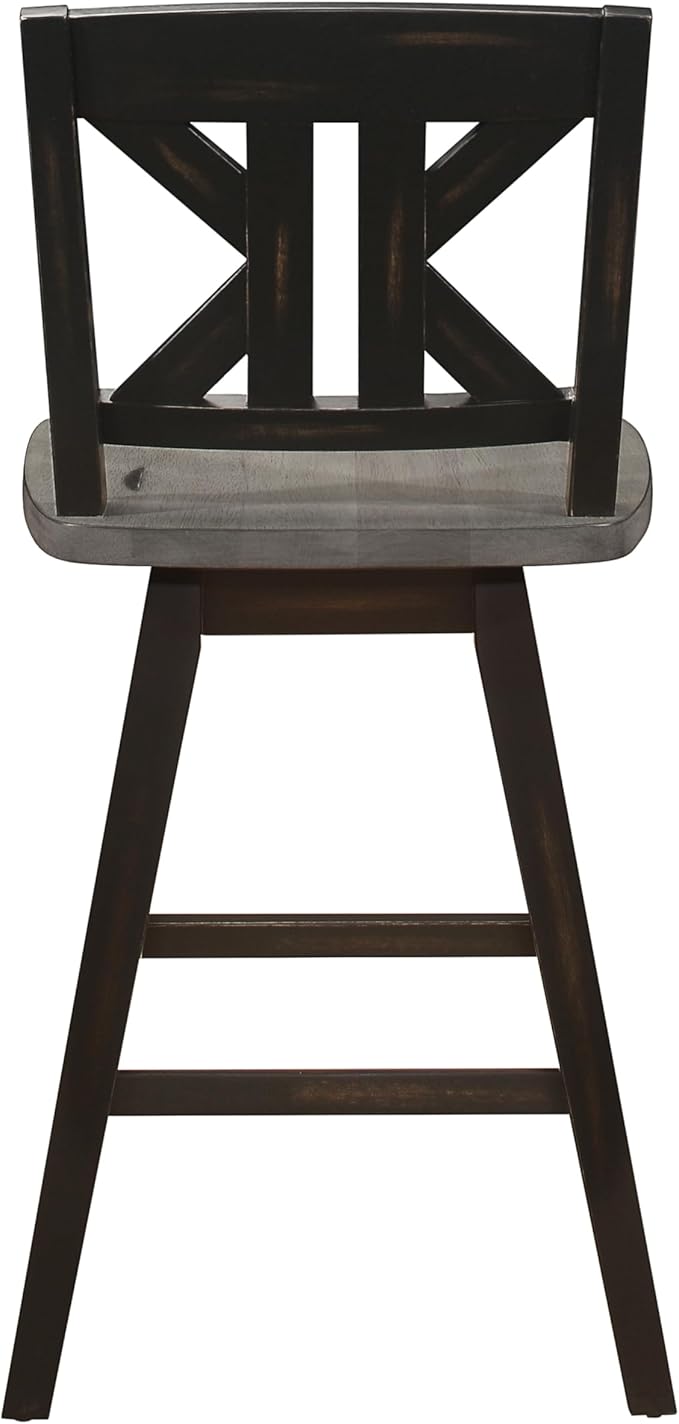Amsonia Collection Counter Height Swivel Chairs Set of 2, Black Gray, Solid Rubberwood Dining Chairs for Kitchen Island Bar