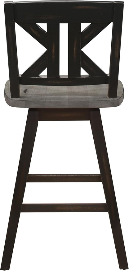 Amsonia Collection Counter Height Swivel Chairs Set of 2, Black Gray, Solid Rubberwood Dining Chairs for Kitchen Island Bar